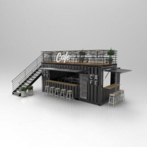 Contenedor convertido en soporte para café